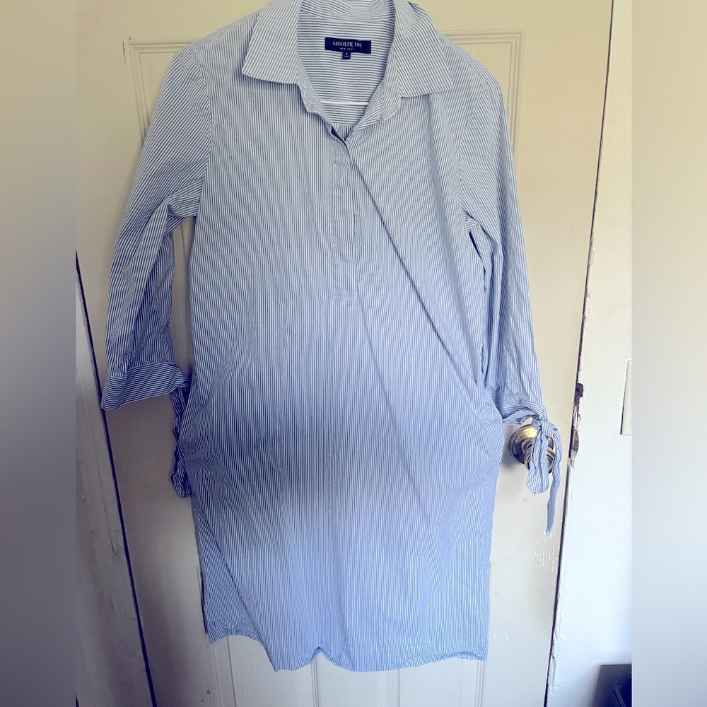 Lafayette 148 New York Blue Striped Dress Shirt
